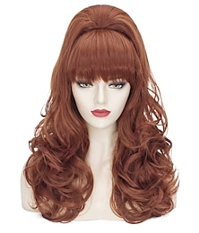 economico -Parrucche Brown Beehive per Donne Parrucca Bouffant Vintage Rosso Parrucca Riccia Copper Vittoriana Fembot Lunga Parrucche degli Anni '50 '60 '70 per Donne per Costume di Carnevale + Cappello per