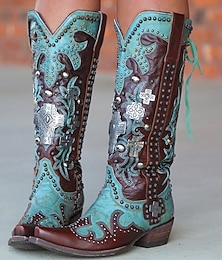 baratos -Mulheres Botas Botas Cowboy Tamanhos Grandes Ao ar livre Trabalho Diário Bloco de cor Botas Longas Inverno Tachas Bordado Salto de bloco Salto Robusto Dedo Apontado Ponta quadrada Elegante Vintage