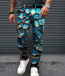 abordables -3D Print Entreprise Décontractées Homme Impression 3D pantalon de costume Pantalon Extérieur Usage quotidien Vêtement de rue Polyester Bleu Orange Vert S M L Taille médiale Élasticité Pantalon