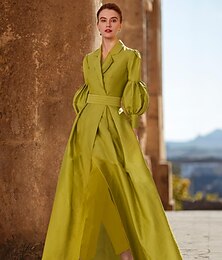 abordables -Jumpsuit  tailleur-pantalon mère de la mariée invitée de mariage élégante décolleté en V longueur de sol à manches longues avec ruching couleur unie taille personnalisée gratuite