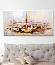 abordables -grand art mural peint à la main voilier fête peinture à l'huile fait à la main paysage marin texture peinture art coloré bateau image mur art décoration de la maison décor toile roulée sans cadre non