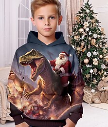 abordables -Chico 3D Papá Noel Dinosaurio Sudadera Pullover Manga Larga Impresión 3D Otoño Invierno Moda Ropa de calle Fresco Poliéster Niños 3-12 años Exterior Casual Diario Ajuste regular