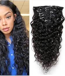 cheap -Fashion 20Inch Water Wavy Clip Ins Human Hair Extensions Romance Bouncy Curly Natural Wave Hair Clip Ins 100 Gram for Africa America Black Women