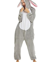 Χαμηλού Κόστους -γυναικείο ζώο ενήλικας onesie κουνέλι τίγρη δράκος γεροδεμένο ελάφι αρκουδάκι χελώνα κουνελάκι σκύλος σπίτι καθημερινό κρεβάτι φανέλα ζεστό αναπνέον κουκούλα μακρυμάνικο φθινόπωρο χειμώνα μαύρο