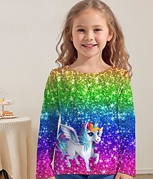 cheap -Girls' 3D Unicorn Tee Shirt Long Sleeve 3D Print Fall Winter Active Fashion Cute Polyester Kids 3-12 Years Crew Neck Outdoor Casual Daily Regular Fit
