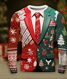 お買い得  -クリスマス 男性用 クリスマスツリー スノーフレーク柄 クリスマス柄 Tシャツ 面白いTシャツ 長袖 Tシャツ 3Dプリント クルーネック シャツ 日常 屋外 カジュアル パーティー カジュアル 祝日 ルビーレッド 春 & 秋 衣類 標準 S M L XL XXL XXXL
