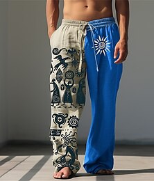 cheap -Men's Vintage Tribal Bandana Print Linen Pants Pants Trousers 3D Print Mid Waist Outdoor Street Going out Fall & Winter Regular Fit Micro-elastic