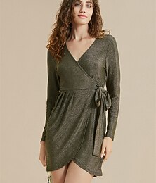 abordables -Mini-robe élégante à lacets et scintillante, robe portefeuille