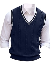 cheap -Men's Sweater Vest Pullover Sweater Jumper Knit Sweater Ribbed Cable Knit Regular Knitted Plain V Neck Keep Warm Modern Contemporary Daily Wear Going out Clothing Apparel Fall Winter White Wine M L XL