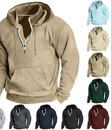 preiswerte -Herren Hoodie Sweatshirt Kapuze Hoodie mit Viertelreißverschluss Taktischer Kapuzenpullover Schwarz Wein Marineblau Dunkelgrün Kamel Mit Kapuze Glatt Sport & Natur Täglich Festtage Strassenmode Cool