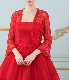 abordables -Chales Estolas de Señora Bolero Elegante Nupcial Manga Larga Encaje Velos de Boda Con Flor Para Boda Primavera verano