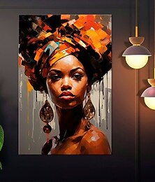 abordables -Peinture à l'huile faite à la main sur toile, décoration murale, portrait de figure africaine, belle fille abstraite pour la décoration intérieure, peinture roulée sans cadre, non étirée