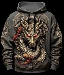abordables -Homme Graphique Animal Dragon Sweat à capuche Sweats à capuche Sweatshirt Quotidien Basique manche longue À capuche Vacances Sport en Plein Air Fête Noir Jaune Imprimé Poche Avant Printemps & Automne