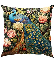 cheap -Peacock Floral Double Side Pillow Cover 1PC Soft Decorative Square Cushion Case Pillowcase for Bedroom Livingroom Sofa Couch Chair