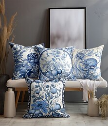 baratos -Capa de almofada dupla face floral teal, 1 peça, macia, decorativa, quadrada, fronha para quarto, sala de estar, sofá, cadeira