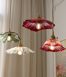 preiswerte -Glas-Pendelleuchte, Kücheninsel-Beleuchtungskörper, Hänge-Deckenleuchte im Stil einer lilafarbenen Blume mit Glasschirm, Esszimmer-Schlafzimmer-Bar, rustikaler E27-Hänge-Kronleuchter