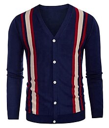 preiswerte -Herren Strickjacke Strickpullover Gerippt Stricken Cropped Knopf hoch Farbblock V Ausschnitt Warm-Ups Moderne zeitgenössische Casual Freizeitskleidung Bekleidung Herbst Winter Dunkelmarine Braun M L
