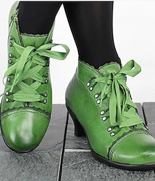 abordables -Botines con cordones verdes victorianos para mujer: perfectos para eventos de temática vintage y un estilo cotidiano único