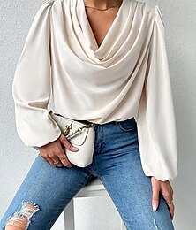 お買い得  -ブラウス 女性用 ブラック ホワイト ピンク ソリッド オフィス バレンタイン パーティー ベーシック Ｖネック レギュラー S