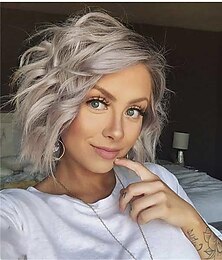 levne -vlnitá bob paruka krátká tmavě šedá blond kudrnatá bob paruky pro ženy délka po bradu boční část vlnité paruky pro dívky přirozeně vypadající paruka s krátkými vlasy pro každodenní párty cosplay