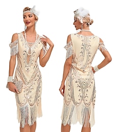 billiga -Retro / vintage Glada 20-talet 1920-talet Flapper-klänning Klänningar Maskerad Den store Gatsby Dam Paljetter Tofs Maskerad Bröllop Bröllopsgäst Fest / afton Klänning