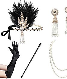 abordables -Accessoires à clapet des années 1920, ensemble d'accessoires de costume Gatsby pour femmes, couvre-chef des années 20, collier de perles, porte-gants