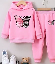 cheap -2 Pieces Kids Girls' Graphic Hoodie & Sweatpants Set Set Long Sleeve Active School 7-13 Years Spring Black Pink Purple