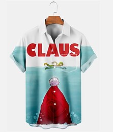 お買い得  -サンタクロース カジュアル 男性用 シャツ デイリーウェア お出かけ 週末 秋 折襟 半袖 イエロー, ブルー, パープル S, M, L 4方向ストレッチ生地 シャツ クリスマス