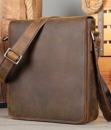 cheap -Men's Genuine Leather Bag Shoulder Crossbody Bag Casual Bag Crazy Horse Leather Large Capacity Shoulder Bag