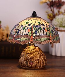 abordables -Lampe de table libellule, veilleuse artisanale en résine, lampe de table en vitrail simulé