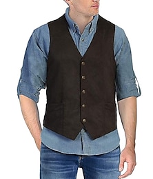 billige -Retro / vintage سترة vest West Cowboy Herre Helfarge V-hals Vest