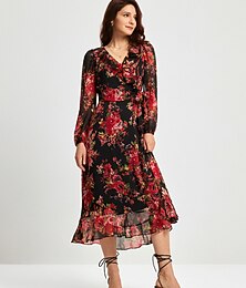 voordelige -Maxi-jurk met bloemenprint van chiffon en verstelbare taille