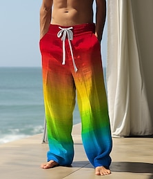 رخيصةأون -سراويل رجالية غير رسمية بطباعة ثلاثية الأبعاد بألوان قوس قزح متدرجة LGBT سراويل خارجية للشارع للخروج من البوليستر أحمر أرجواني أخضر S M L سراويل مرنة متوسطة الخصر