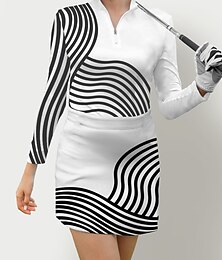 abordables -Femme T-shirt POLO Rose clair Rouge Noir Blanc manche longue Protection Solaire Top Rayure Automne Hiver Vêtements de golf pour femmes, tenues, vêtements