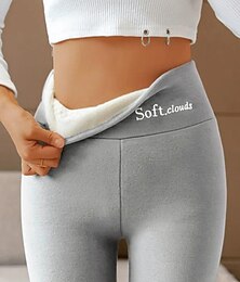 お買い得  -女性用 標準 フリースパンツ タイツ レギンス カジュアル 足首丈 ハイウエスト 純色 バットリフト 履き心地よい おなかコントロール 伸縮性あり 日常 週末 ライトグレー(シープベルベットバージョン) ダークグレー(シープベルベットバージョン) ブラック(シープスキンバージョン) タイト