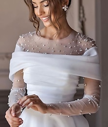 cheap -Simple Wedding Dresses Wedding Dresses A-Line V Neck Long Sleeve Court Train Chiffon Bridal Gowns With Pleats Ruched 2024