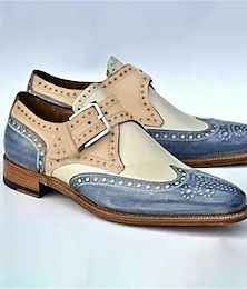 baratos -Homens Oxfords Retro Sapatos formais Bullock Shoes Sapatos de vestir Caminhada Vintage Casual Formais Casamento Festas & Noite Couro Confortável Com Cadarço Azul Real Azul Bloco de cor Primavera