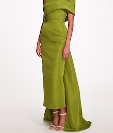 Χαμηλού Κόστους -Ίσια Γραμμή Βραδινά φορέματα Κομψό Φόρεμα Επίσημο Χοροεσπερίδα Ουρά Αμάνικο Ένας Ώμος Ταφτάς Εξώπλατο με Φιόγκος(οι) Με τιράντες 2024