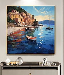 preiswerte -Handgemachte Ölgemälde-Leinwand-Wandkunst-Dekor, originale Segelboot-Kunst-Wohnkultur mit gespanntem Rahmen, ohne Innenrahmen-Gemälde