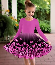 economico -ragazze' 3D Floreale Vestito Manica lunga Stampa 3D Primavera Autunno Da mare Sportivo Giornaliero stile sveglio Informale Bellissimo Bambino 3-12 anni Abito casual Abito linea A Sopra il ginocchio