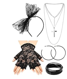 cheap -Halloween Hot Selling 80s Theme Ball Set Lace Bow Headband Gloves Cross Necklace Set