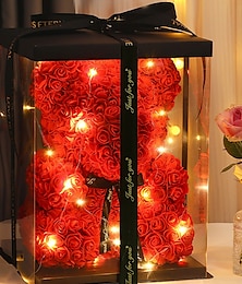voordelige -rozenbeer kunstmatige schuimbloemen met led-licht en plastic geschenkdoos - perfect romantisch cadeau voor Valentijnsdag, Moederdag, jubileum, bruiloft, verjaardag, Thanksgiving en Kerstmis 25 cm/10 inch