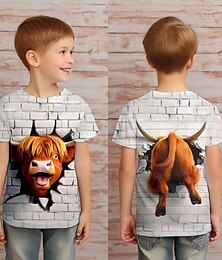 billiga -Pojkar 3D Tecknat Kor T-shirt Skjortor Kortärmad 3D-tryck Sommar Aktiv Sport Mode Polyester Barn 3-12 år Rund hals Utomhus Ledigt Dagligen Normal