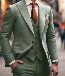 preiswerte -Jadegrüner dreiteiliger Anzug für Herren, Ballanzug, Hochzeitsanzug, einfarbig, maßgeschneidert, einreihig, mit einem Knopf, 2024