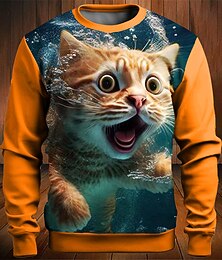 economico -Per uomo Grafico Blocco di colori Gatto Felpe Felpa da golf Manica Lunga Felpa Girocollo Moda Quotidiano Casual Stampa 3D Vacanza Ferie Uscire Patchwork Stampato Primavera & Autunno