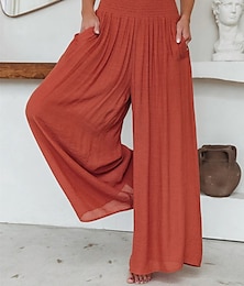 cheap -Women's Wide Leg Pants Trousers Cotton Plain Full Length Micro-elastic High Waist Vacation Simple Home Street Black White S M Fall Winter