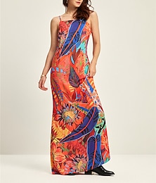 abordables -robe longue de vacances à la mode d'été à imprimé tropical