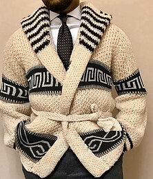 billige -Herre Cardigan Genser Strikket genser Riflet Strikke Normal Beskåret Strikket Geometrisk Buet Oppvarminger Moderne Moderne Dagligdagstøy Ut på byen Klær Vinter Beige M L XL