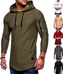 voordelige -Voor heren T-shirt Shirt met lange mouwen Capuchon Lange mouw Sport & Outdoor Vakantie Uitgaan Casual / Dagelijks Zacht Effen Zwart Wit Sportkleding Modieus Sport