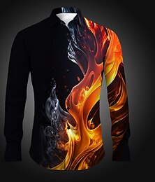 cheap -Flame Abstract Men's Shirt Daily Wear Going out Spring Turndown Long Sleeve Yellow, Red, Blue S, M, L 4-Way Stretch Fabric Shirt